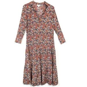 Topshop Pleated Hem Floral Shirtdress Long Sleeve